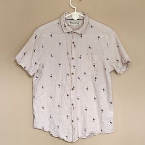 Coconut Connection Linen Blend Beige Short Sleeves Men M Black Flamingo